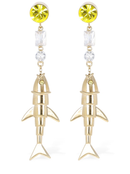 Marni: Fish crystal drop earrings - Altın/Renkli - women_0 | Luisa Via Roma
