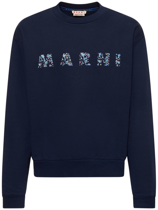 Marni: Floral logo print cotton sweatshirt - Mavi - men_0 | Luisa Via Roma