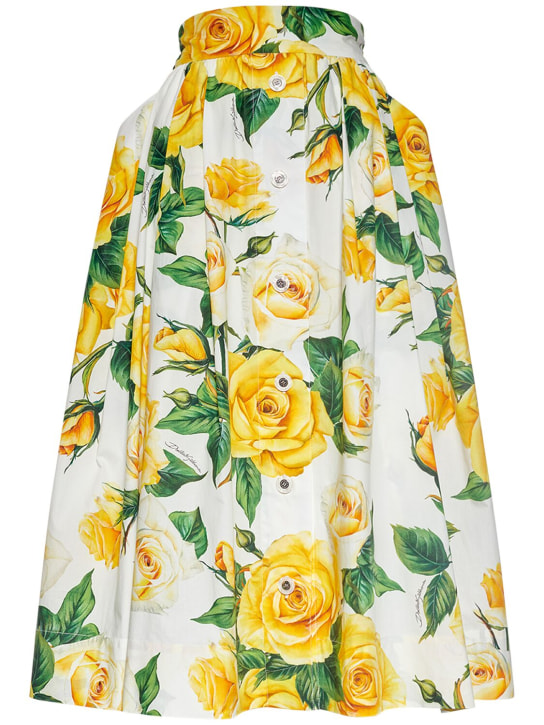Dolce&Gabbana: Rose pleated cotton poplin midi skirt - Renkli - women_0 | Luisa Via Roma