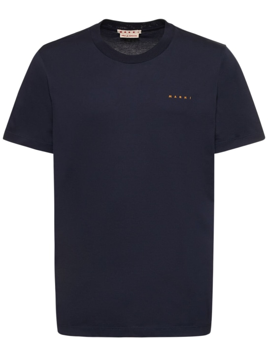 Marni: Camiseta de jersey de algodón con logo bordado - Negro - men_0 | Luisa Via Roma
