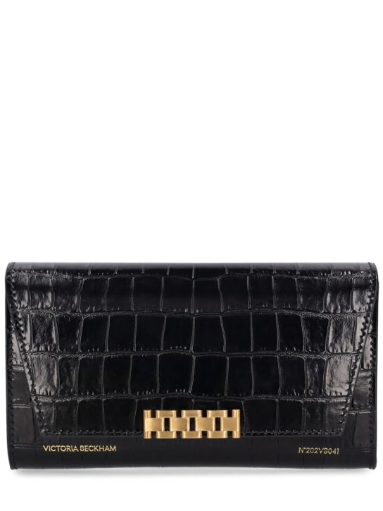 Victoria Beckham: Embossed leather wallet w/ chain - Black - women_0 | Luisa Via Roma