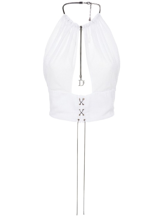 Dsquared2: 亮片绸缎绕颈短款上衣 - 白色 - women_0 | Luisa Via Roma
