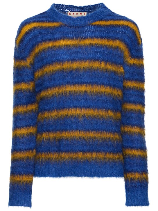 Marni: Iconic brushed mohair blend knit sweater - Blue/Yellow - men_0 | Luisa Via Roma