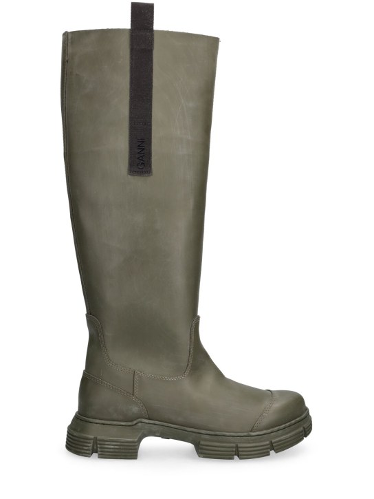 GANNI: Stivali alti da pioggia in gomma 45mm - Verde Militare - women_0 | Luisa Via Roma