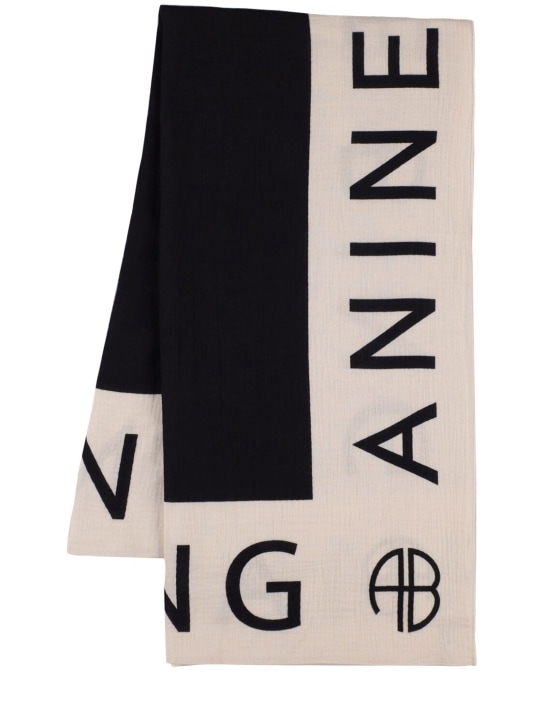 ANINE BING: Pañuelo de algodón con logo - Negro - women_0 | Luisa Via Roma