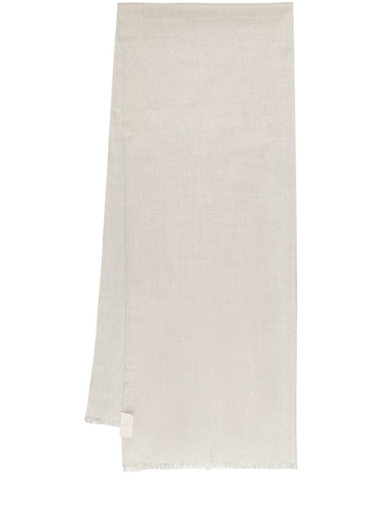 Brunello Cucinelli: 羊绒&真丝金银丝围巾 - 白色 - women_0 | Luisa Via Roma