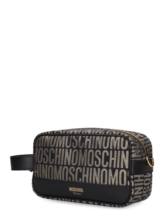 Moschino: Moschino logo提花洗漱包 - 黑色/金色 - men_1 | Luisa Via Roma