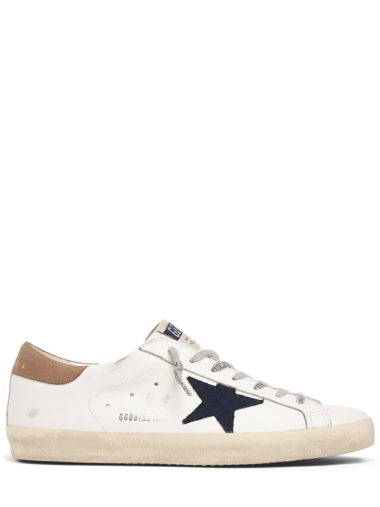 Golden Goose: Super-star leather sneakers - White/Navy - men_0 | Luisa Via Roma