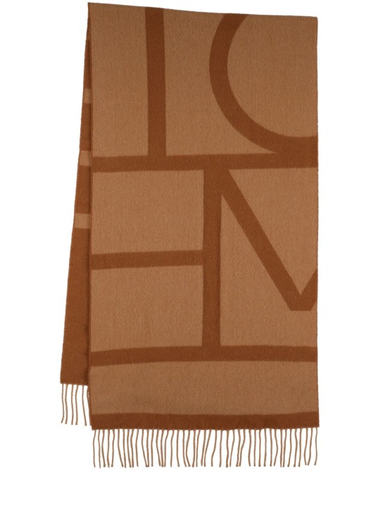 Toteme: Monogram jacquard wool scarf - Camel Monogram - women_0 | Luisa Via Roma