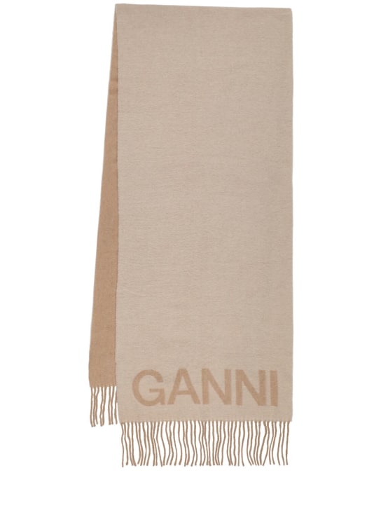 GANNI: Fringed wool scarf - Egret - women_0 | Luisa Via Roma