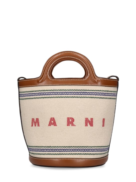 Marni: Bolso bucket mini Tropicalia de lona - Natural/Moka - women_0 | Luisa Via Roma