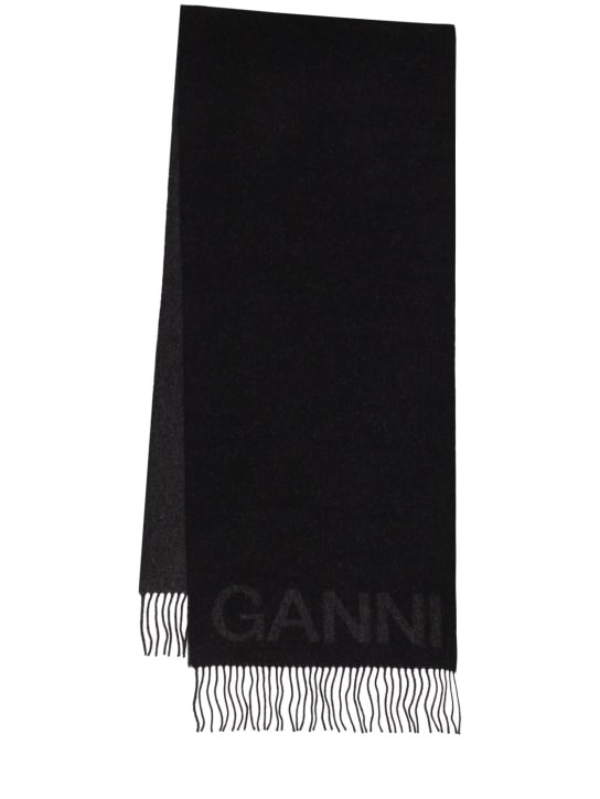 GANNI: Écharpe en laine à franges - Noir - women_0 | Luisa Via Roma