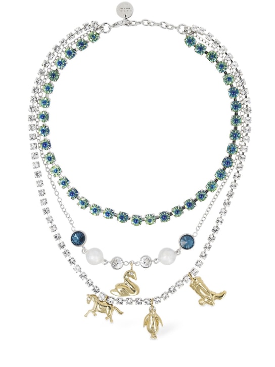 Marni: Peanut double crystal chain necklace - Multi/Crystal - women_0 | Luisa Via Roma