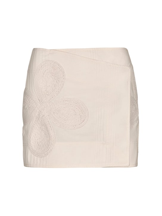 Johanna Ortiz: Embroidered cotton mini wrap skirt - Ivory - women_0 | Luisa Via Roma