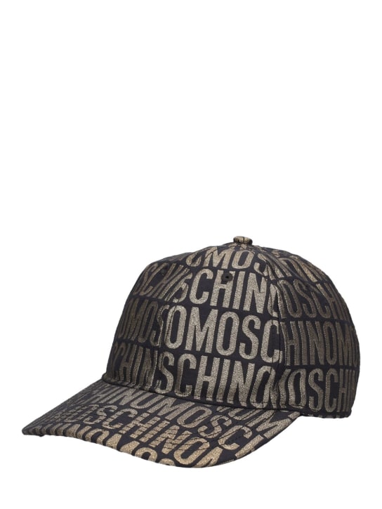 Moschino: Kappe aus Nylonjacquard mit Moschino-Logo - Schwarz/Gold - men_1 | Luisa Via Roma