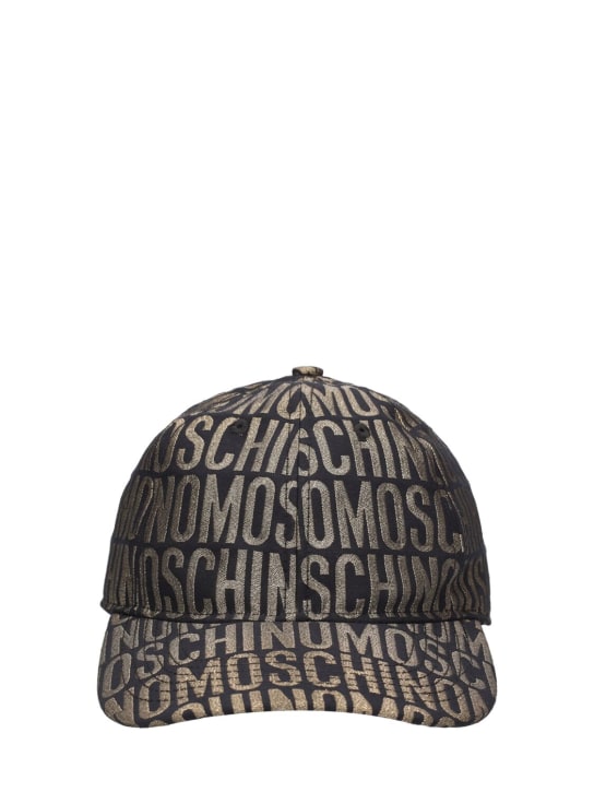 Moschino: Kappe aus Nylonjacquard mit Moschino-Logo - Schwarz/Gold - men_0 | Luisa Via Roma
