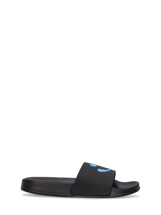 Molo: Embossed rubber slide sandals - Black - kids-boys_0 | Luisa Via Roma