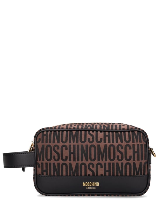 Moschino: Moschino 로고 자카드 토일레트리 백 - 브라운 - men_0 | Luisa Via Roma