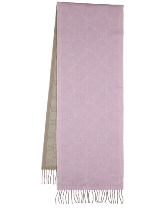 Gucci: GG wool jacquard scarf - Pink/Beige - women_0 | Luisa Via Roma
