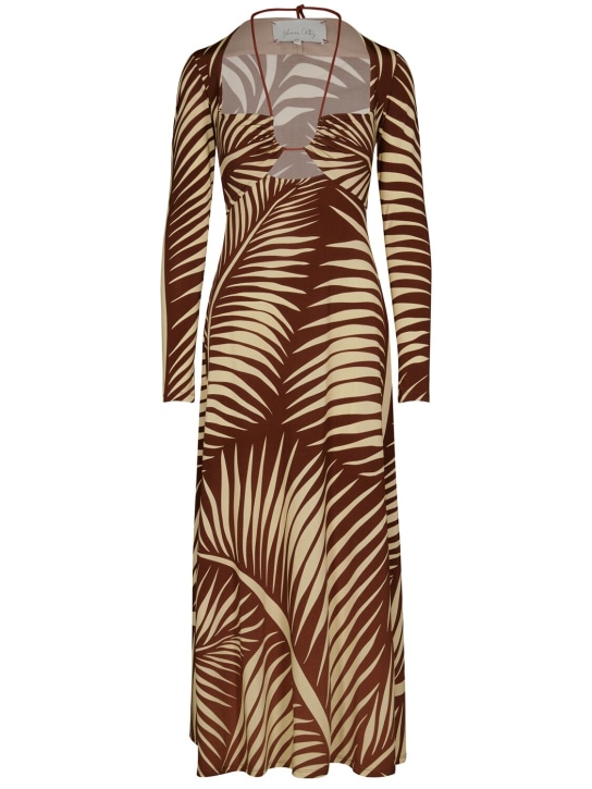 Johanna Ortiz: Printed shiny jersey midi dress - Marrone/Beige - women_0 | Luisa Via Roma