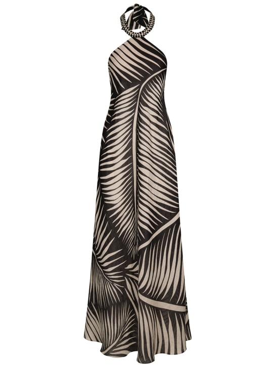 Johanna Ortiz: Robe longue en vlin imprimé à encolure licou - Beige/Noir - women_0 | Luisa Via Roma