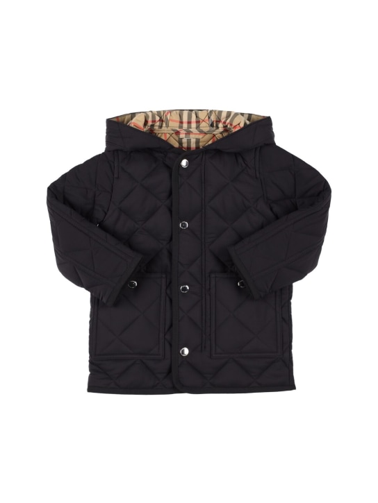 Burberry: Quilted nylon hooded coat - Black - kids-boys_0 | Luisa Via Roma