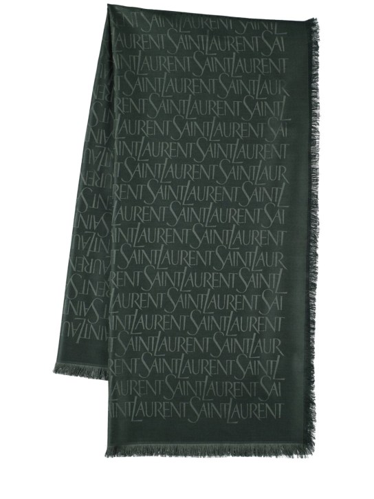 Saint Laurent: Light silk & wool jacquard scarf - Dunkelgrün - women_0 | Luisa Via Roma