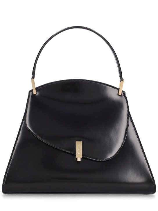 Ferragamo: Medium Prisma leather top handle bag - Siyah - women_0 | Luisa Via Roma