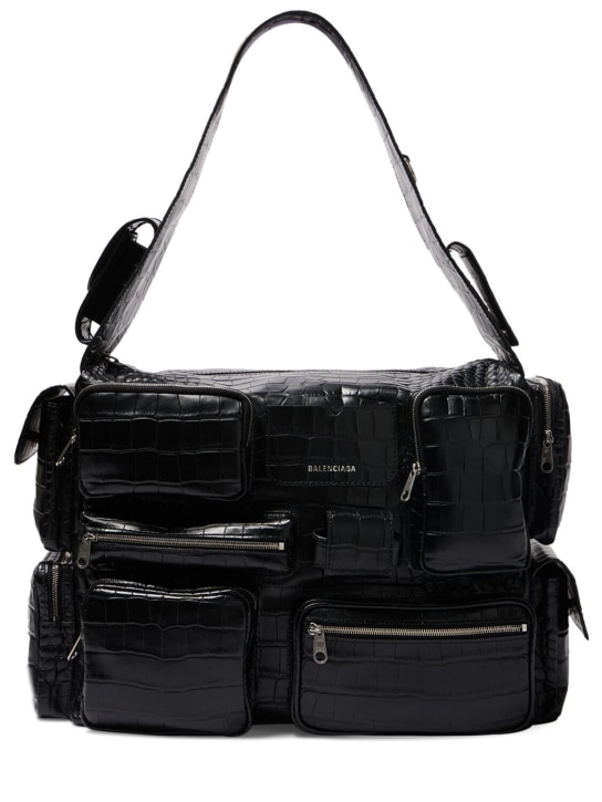 Balenciaga: Superbusy leather sling bag - Black - men_0 | Luisa Via Roma