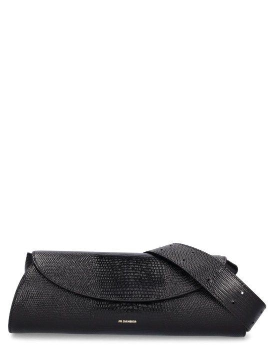 Jil Sander: Small Cannolo lizard printed leather bag - Black - women_0 | Luisa Via Roma