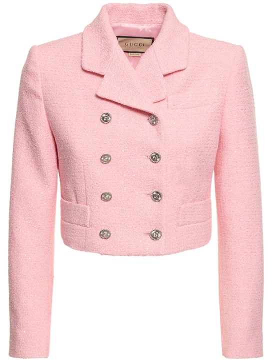 Gucci: Giacca cropped in tweed di misto lana - Classic Pink - women_0 | Luisa Via Roma