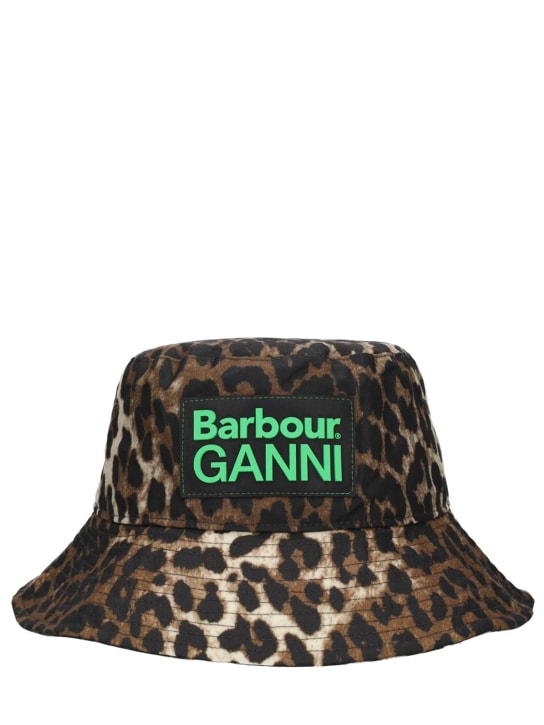 BARBOUR: Chapeau en coton imprimé léopard Barbour x Ganni - Marron - women_0 | Luisa Via Roma