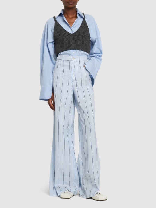 Marni: Striped cotton poplin mid waist pants - Multi/Light Blue - women_1 | Luisa Via Roma