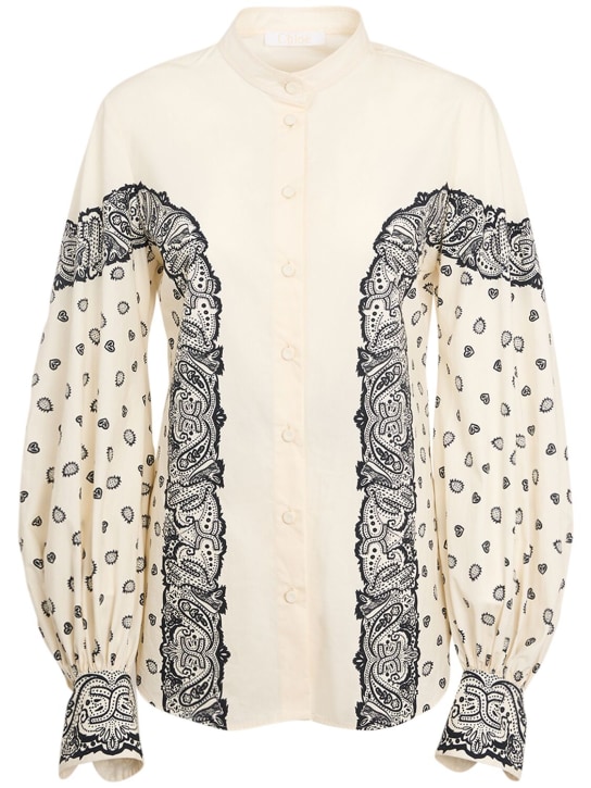 Chloé: Printed cotton poplin shirt - Krem/Siyah - women_0 | Luisa Via Roma