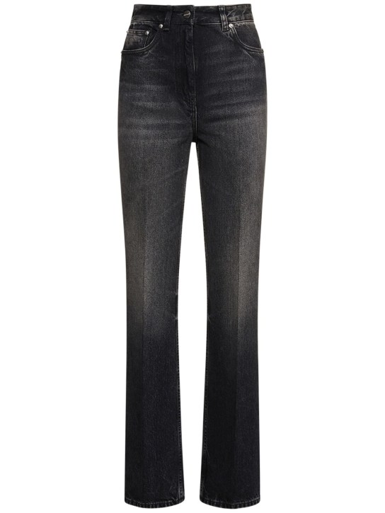 Ferragamo: Jeans rectos de denim con cintura alta - Negro - women_0 | Luisa Via Roma