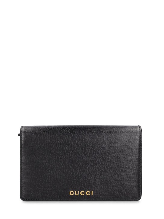 Gucci: Gucci Script leather chain wallet - Siyah - women_0 | Luisa Via Roma
