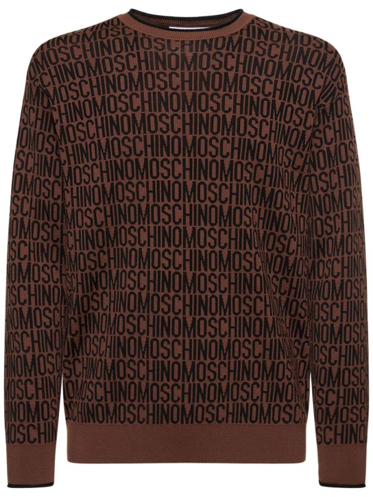 Moschino: Moschino logo wool knit sweater - Kahverengi - men_0 | Luisa Via Roma