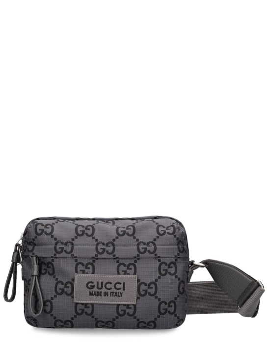Gucci: Sac bandoulière en nylon ripstop GG - Gris/Noir - men_0 | Luisa Via Roma