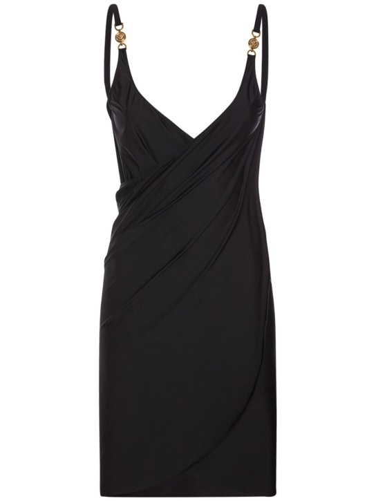 Versace: Vestido corto de jersey drapeado - Negro - women_0 | Luisa Via Roma