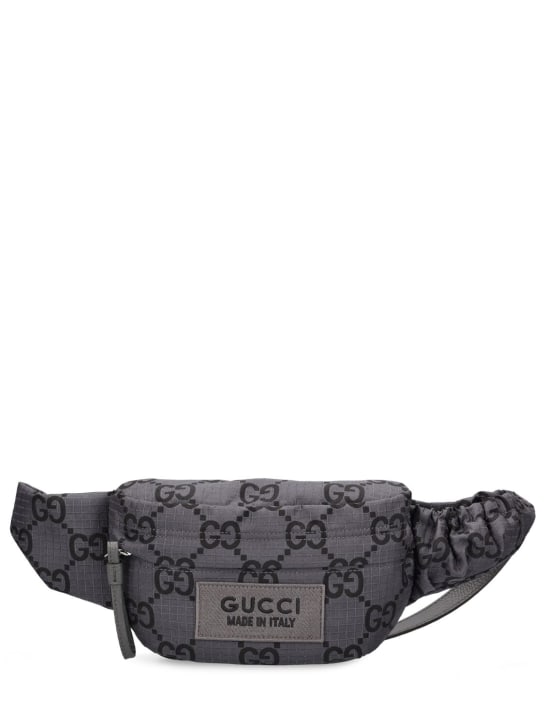 Gucci: Gürteltasche aus GG-Nylonripstop - Grau/Schwarz - men_0 | Luisa Via Roma