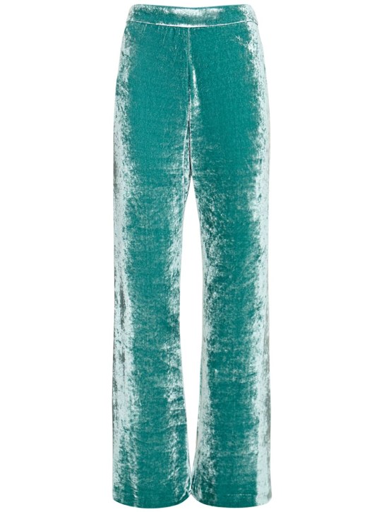 Jil Sander: Pantalon droit en jersey de velours - Bleu Clair - women_0 | Luisa Via Roma