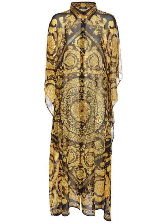 Versace: Barocco 프린트 롱 쉬폰 카프탄 드레스 - 블랙/골드 - women_0 | Luisa Via Roma