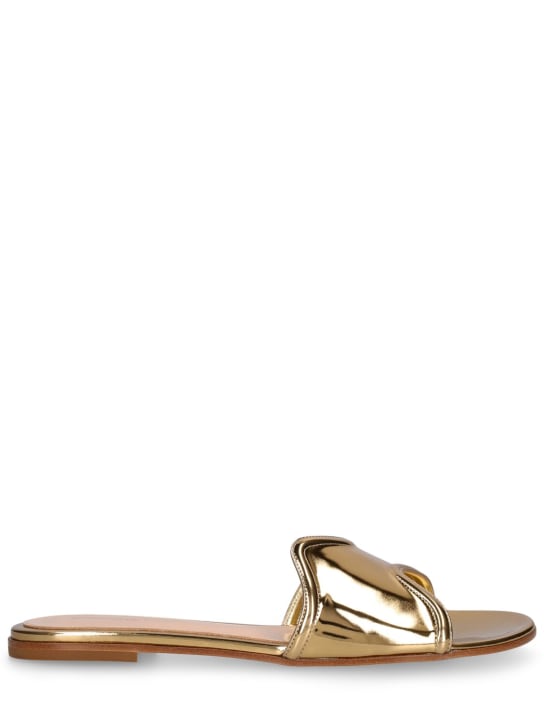 Gianvito Rossi: 5mm Metallic leather flat sandals - Gold - women_0 | Luisa Via Roma