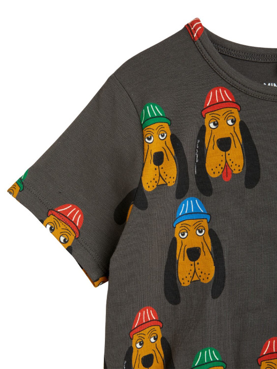 Mini Rodini: T-shirt en coton biologique imprimé Bloodhound - Gris Foncé - kids-girls_1 | Luisa Via Roma