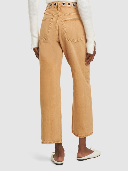 RE/DONE: Jeans dritti in denim con occhielli in metallo - Beige - women_2 | Luisa Via Roma