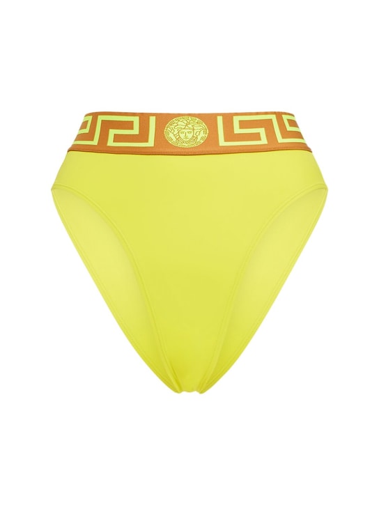 Versace: Bas de bikini taille haute en lycra Greca - Jaune - women_0 | Luisa Via Roma