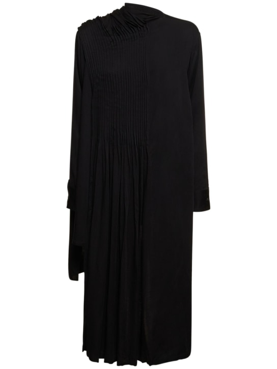 Yohji Yamamoto: Pleated layered satin blouse - Siyah - women_0 | Luisa Via Roma