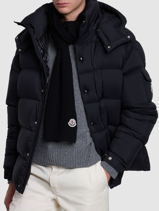 Moncler: Wool & cashmere tricot scarf - Siyah - men_1 | Luisa Via Roma