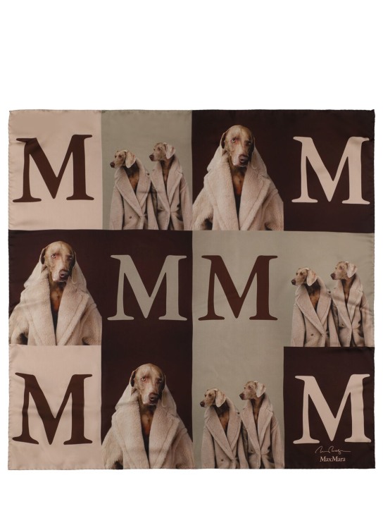 Max Mara: Teddy Dog printed silk carré scarf - women_0 | Luisa Via Roma