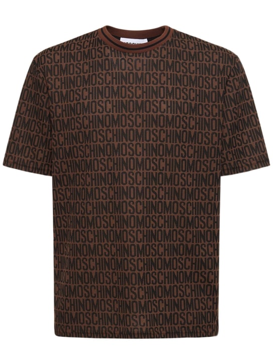 Moschino: T-Shirt aus Baumwolljacquard mit Moschinologo - Braun - men_0 | Luisa Via Roma
